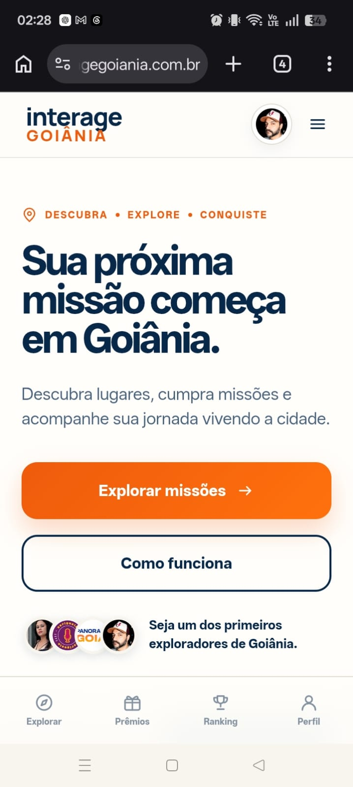 Página inicial do Interage Goiânia no celular