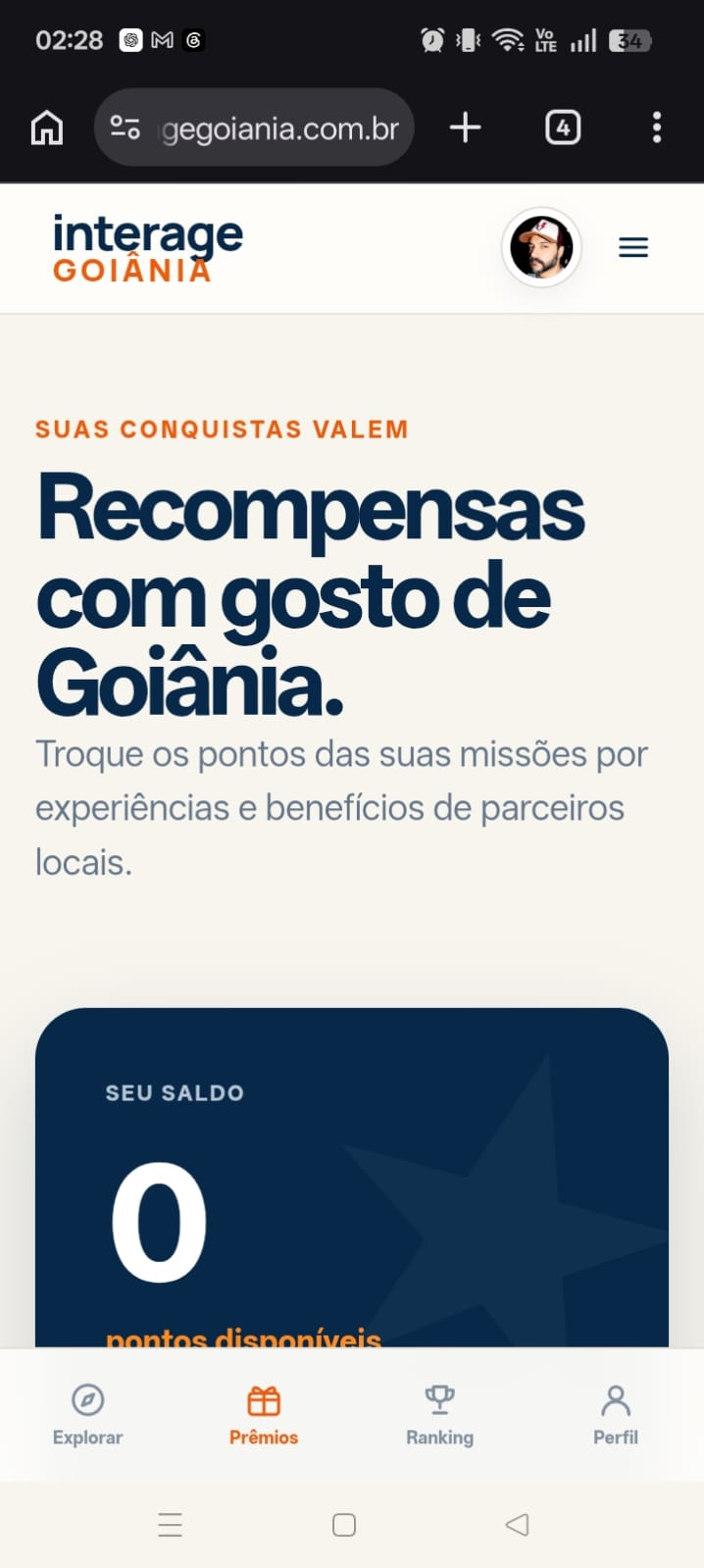Recompensas do Interage Goiânia no celular